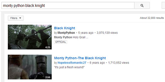 Monty Python Youtube Search